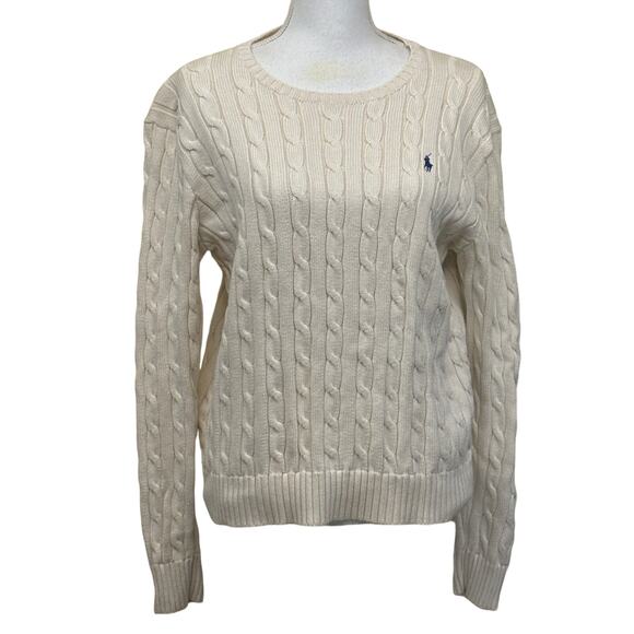 Polo Ralph Lauren Sweaters - Polo RL cream cable knit sweater, XL, preppy, school girl, layering, classic